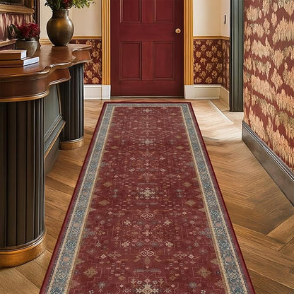 2x6 Turkish Kitchen Runner Rugs Non Skid Washable - Washable Rug for Hallway, Bedroom Bedside, Bathroom, Laundry Room, Hallway, Non Slip with Rubber Backing, Oriental Dark Red Kitchen Accessories