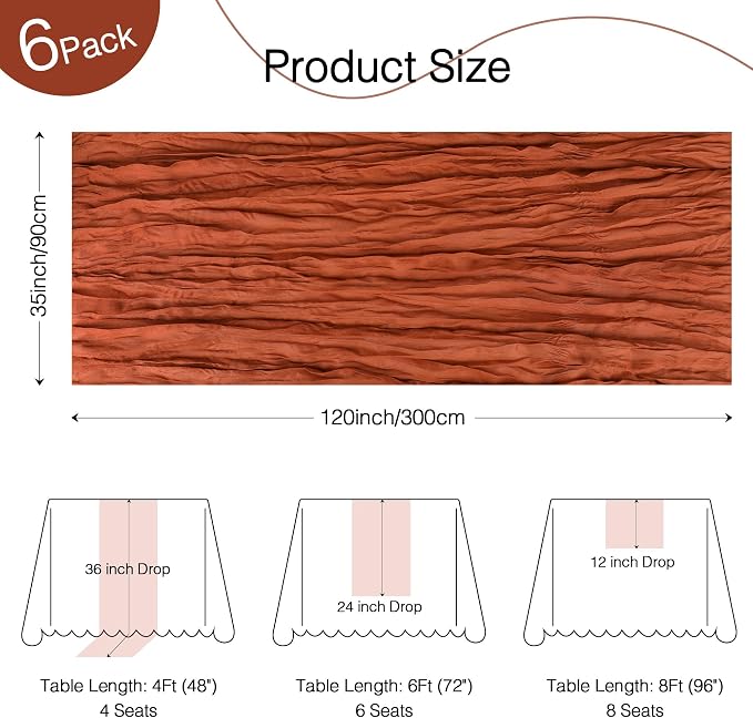 6 Pack Terracotta Cheesecloth Table Runner Boho Gauze Fall Decor | 120 Inch - Image 2