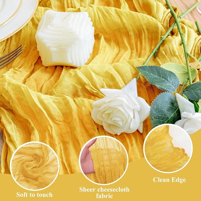 Cheesecloth Table Runner Gold 10FT Boho Gauze Runner - Image 3