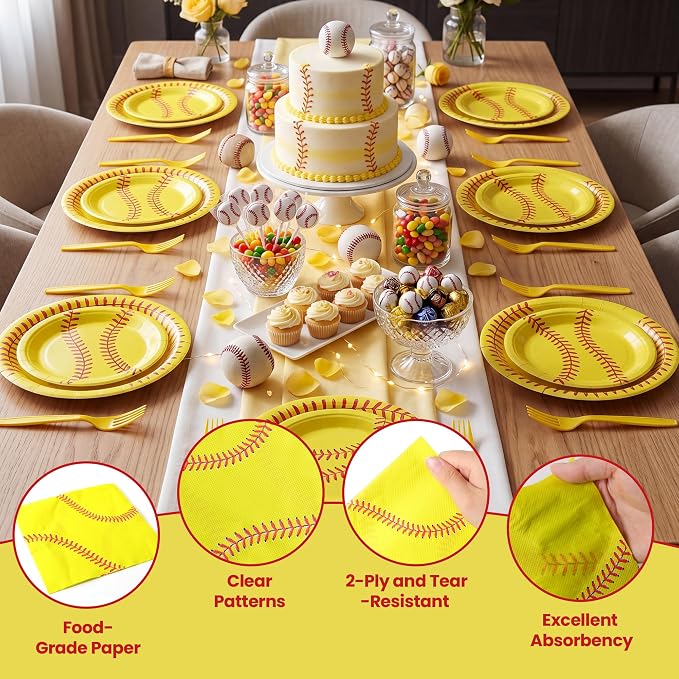 100 Pcs Disposable Softball Party Tableware Set - Image 4