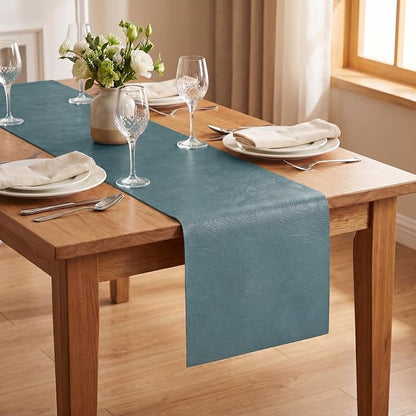 Artoid Mode Blue Double Sided Vinyl Faux Leather Table Runner, Seasonal - Image 4