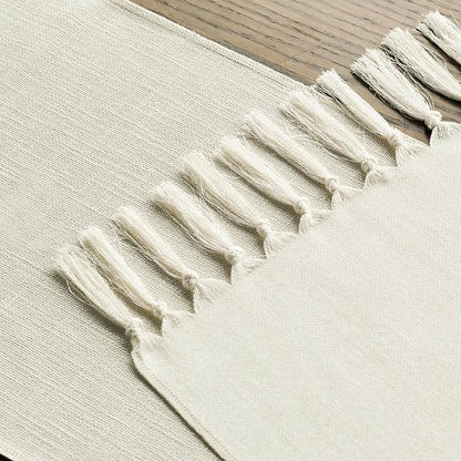 Artoid Mode Beige Tassel Table Runner, Boho Linen Blend Rustic Farmhouse Style - Image 4