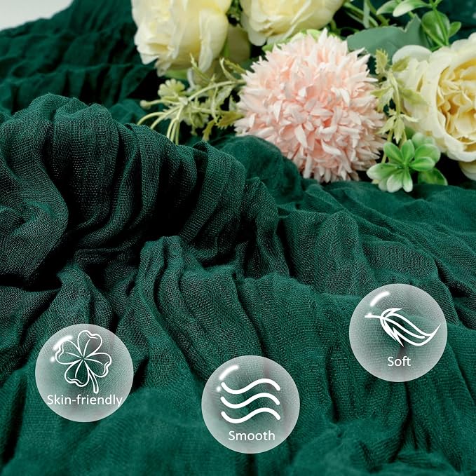 12 Pack Emerald Green Cheesecloth Table Runner 17 x 108 Inch | Boho Gauze - Image 5