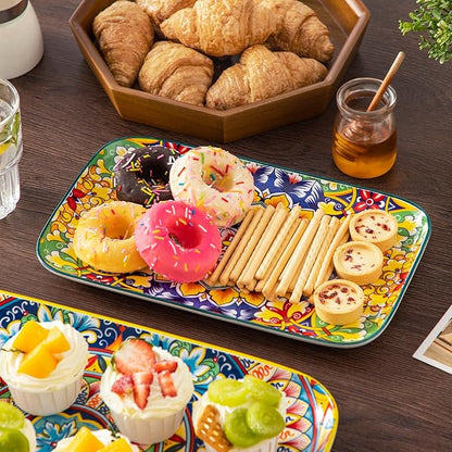 vancasso Serving Platters Set of 3, 16"/14"/12" Inch Rectangular Trays - Extra Large, Ceramic Bohemian Serving Dish for Entertaining Food, Microwave & Dishwasher Safe, Vintage