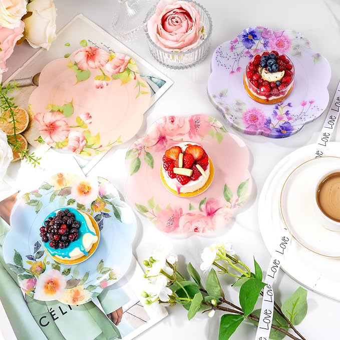 60Pcs Floral Plastic Plates - Image 9