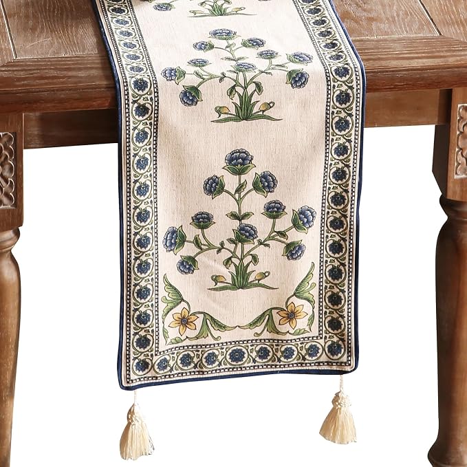 Patdrea Designer Elegant French Linen Table Runner, Floral Pattern by patdrea