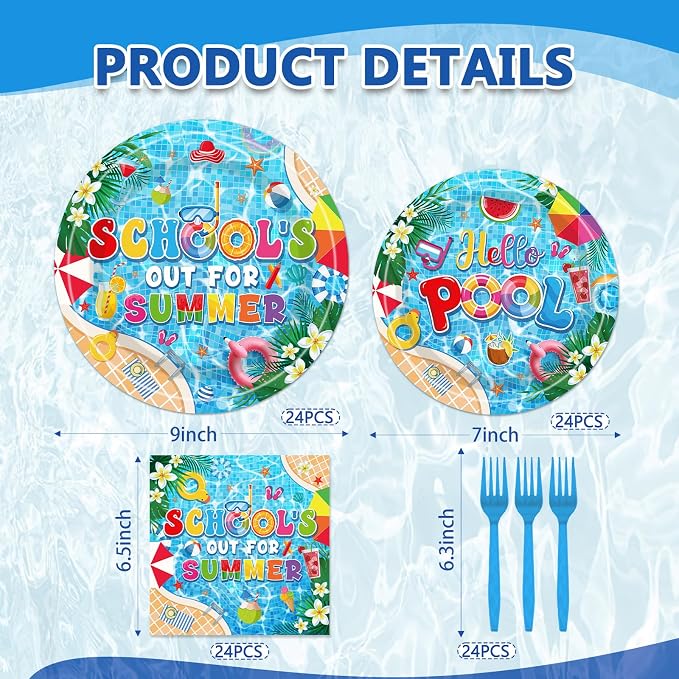 EUOYUFO 96Pcs School's Out for Summer Paper Plates Napkins Forks End of School - Image 2