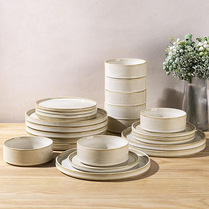 AmorArc Ceramic Dinnerware Sets, Handmade Reactive Glaze Stoneware Plates and Bowls Sets,Highly Chip and Crack Resistant | Dishwasher & Microwave Safe Dishes Set, Service for 8 (24pc)