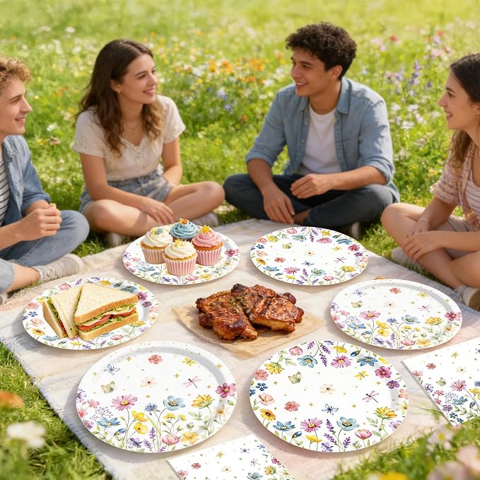 40 Pcs Spring Wildflower Plates and Napkins Sets-Disposable Floral Paper Plates - Image 7