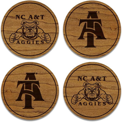 LazerEdge NC A&T Aggies Wooden Coaster Set - Cherry Wood - Officially Licensed Product - 4-Pack
