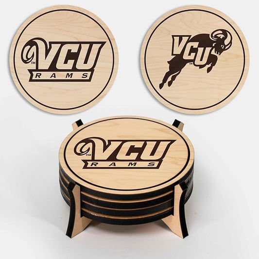 LazerEdge Virginia Commonwealth Wooden Coaster Set - Maple Wood - Officially Licensed Product - 4-Pack