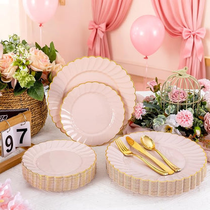 YOUBET 60PCS Pink Scalloped Plastic Plates - Image 5