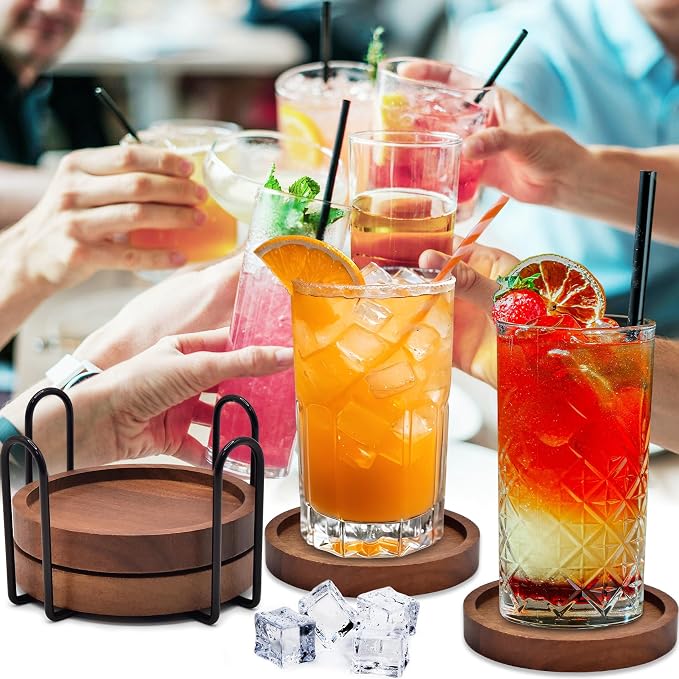 Wood Drink Coasters with Holder, Natural Absorbent Wooden Coasters - Image 7