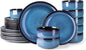 LERATIO Ceramic Dinnerware Sets for 8,Stoneware Plates and Bowls Sets,Reactive Glaze Dishes Set,Highly Chip and Crack Resistant | Dishwasher & Microwave & Oven Safe Dishes set,Service for 8-Blue(24pc)