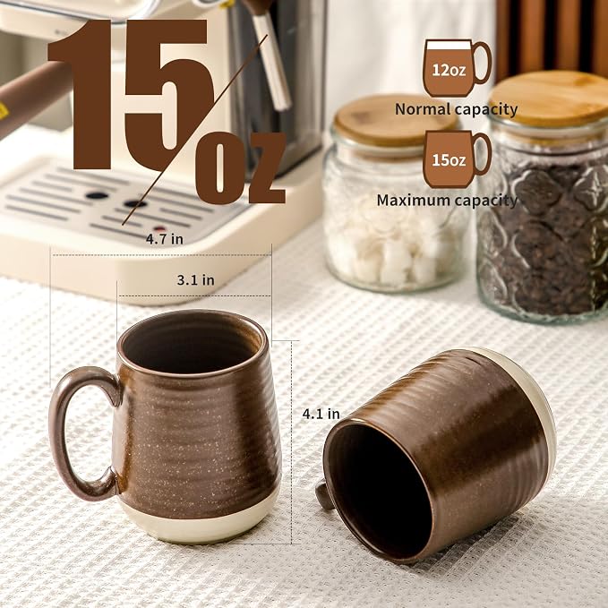 HASENSE Ceramic Coffee Mug Set of 4, 15 oz Coffee Cups - Image 3