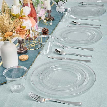 FOCUSLINE 100 Clear Silver Plastic Plates 10 Inch, Disposable Clear Plates - Image 7