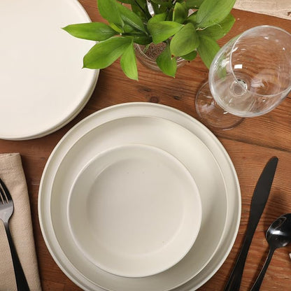 Gibson Elite Bayou Moon Plates and Bowls Sets, 16-Piece White Matte Stoneware - Image 4