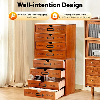 4PCS Stackable Wooden Desk Organizer with Total 16 Drawers, Apothecary Cabinet Library Card Catalog Cabinet Tabletop Vintage Apothecary Chests Cabinets Herb Storage Box with Drawers