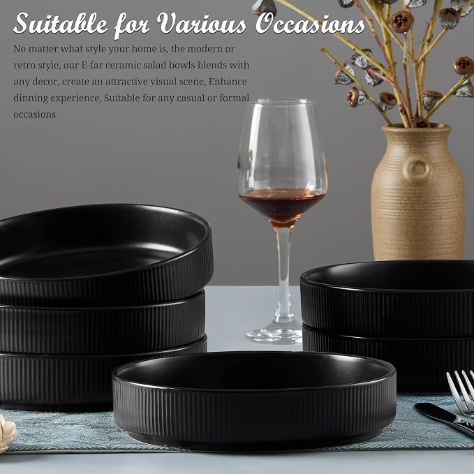 E-far Pasta Bowls Set of 6, 35oz Large Salad Bowl Plate - Image 9