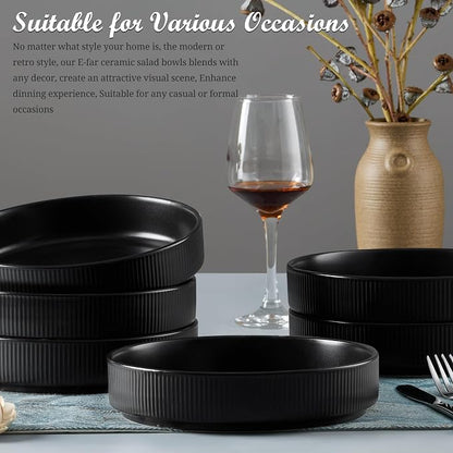 E-far Pasta Bowls Set of 6, 35oz Large Salad Bowl Plate - Image 9