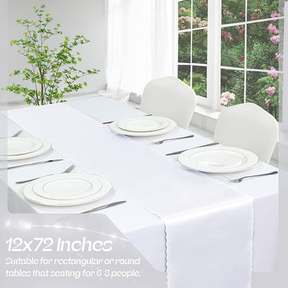 VACVELT White Satin Table Runners, 12x72 Inch, 2 Pack, Scalloped Edge | Silky - Image 3