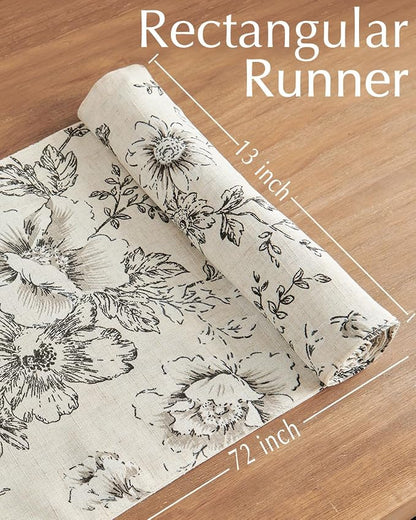 jinchan Black Floral Linen Table Runner 13 x 72 Inch Rustic | Vintage floral - Image 5