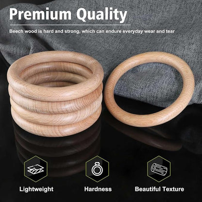 FoDau770 5pcs Natural Beech Wooden Rings, Unfinished Solid Wood Rings Heavy - Image 3