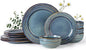 GBHOME Ceramic Dinnerware Sets,12 pcs Embossed Elegant Stoneware Plates and Bowls Sets, Housewarming Wedding Gift | Dishwasher & Microwave Safe | Dishes Set Service for 4,Ceylon Blue