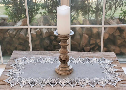 Lace Runner Earth Tone Silver Lace on Silver Fabric Table Runners, Dresser Scarf - Image 2