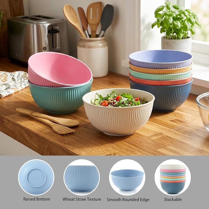 8PCS Cereal Bowl, Unbreakable 24 OZ Wheat Straw Cereal Bowls, Kitchen Bowls - Image 3
