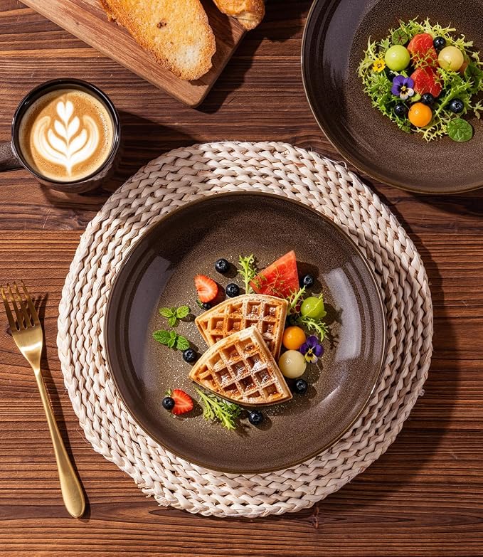 LERATIO 9.0" Ceramic Pasta Bowls Set of 4, 38oz Large Stoneware Bowls Set | - Image 4