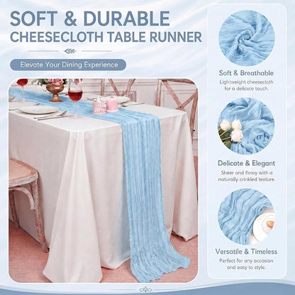 2 Pack Light Blue Cheesecloth Table Runner 17x108 Inch Boho Rustic Semi Sheer - Image 4