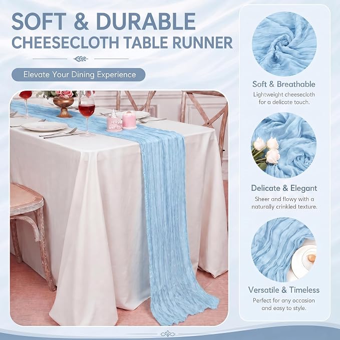 12 Pack Light Blue Cheesecloth Table runne 17x108 Inch Boho Rustic Semi Sheer - Image 4