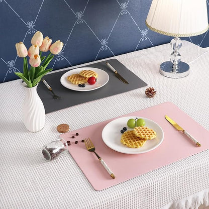 Faux Leather Placemats HeloHo Pink and Grey Table Place Mats Set of 6 Waterproof Oilproof Heat Stain Resistant Washable Wipeable Placemat for Kitchen Dining Table Decoration Indoor Outdoor