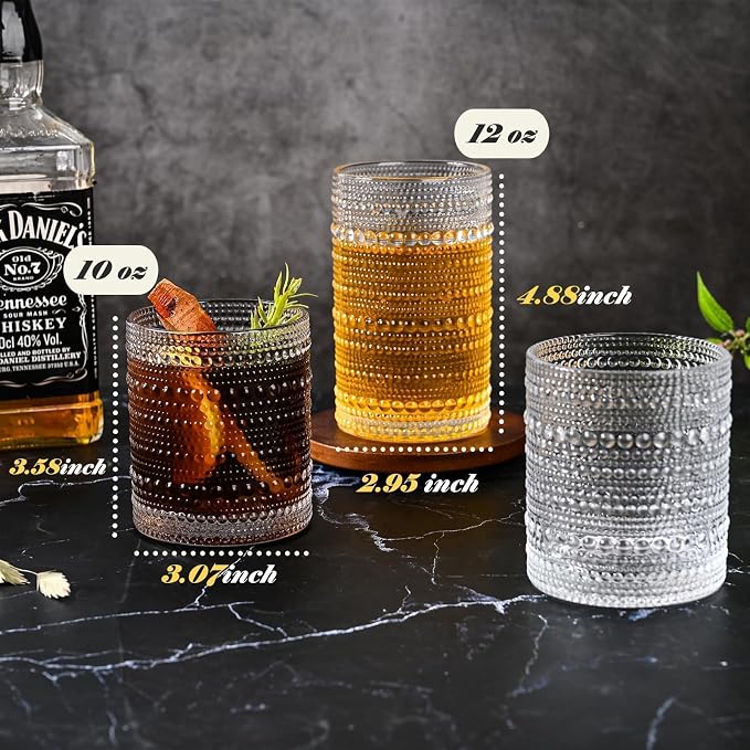 Hobnail Drinking Glasses Set of 8, 12 oz Highball Glasses & 10 oz Cocktail - Image 3