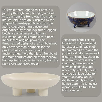 Fruit Bowl Three-Legs Ceramic Fruit Bowl for Kitchen Counter, 12 Inch Fruit Basket Decorative Candy Bowl for Table Décor, Oval Large Bowls Key Bowl Home Table Décor (Crème 12 Inch)
