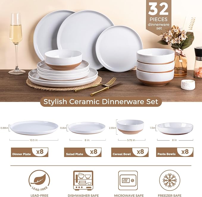 AmorArc Dinnerware Sets for 8, 32 Pieces Ceramic Plates and Bowls Set | Scratch - Image 3