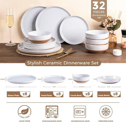 AmorArc Dinnerware Sets for 8, 32 Pieces Ceramic Plates and Bowls Set | Scratch - Image 3