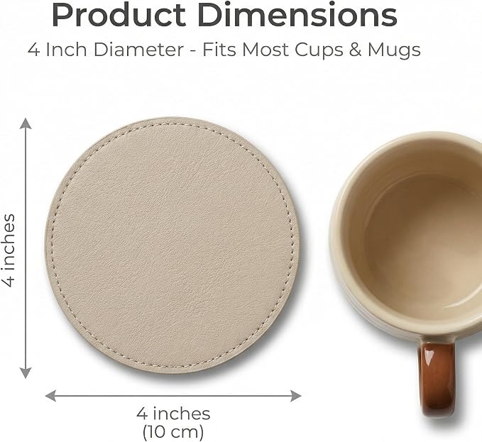 2Pcs Leather Coasters Soft Beige Coaster Set - Image 7