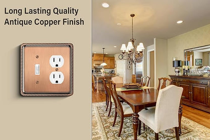 Henne Bery Rope Edge Decorative Wall Plate Switch Plate Outlet Cover (Toggle/Duplex, Antique Copper)