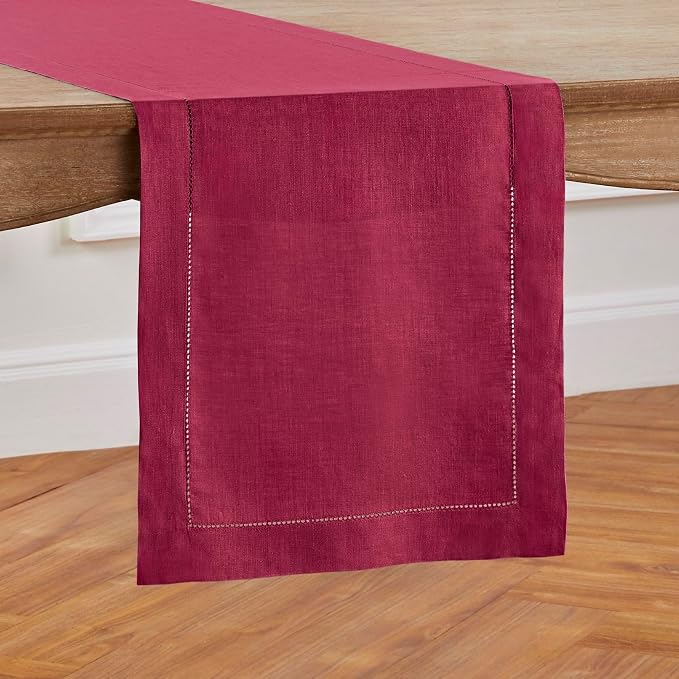 Solino Home 100% Pure Linen Dining Table Runner Beet Hemstitch, 14 x 132 in | - Image 2