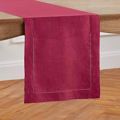 Solino Home 100% Pure Linen Table Runner Beet, Classic Hemstitch 14 x 72 in | - Image 2