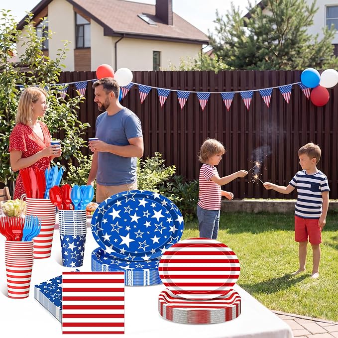350 Pcs 4th of July Party Decorations 12 inch Disposable Patriotic Oval Plates - Image 5