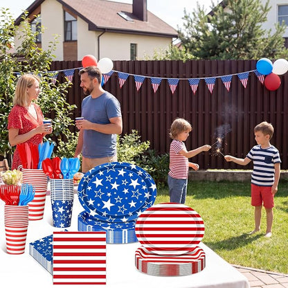 350 Pcs 4th of July Party Decorations 12 inch Disposable Patriotic Oval Plates - Image 5