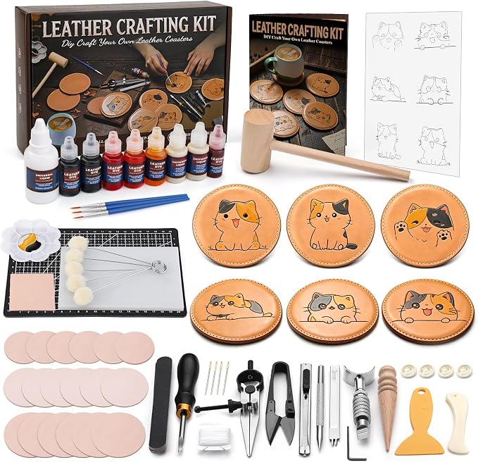 Nitlak Leather Crafting Kit, Leather Working Tools, Coaster Making Kit | by Nitlak