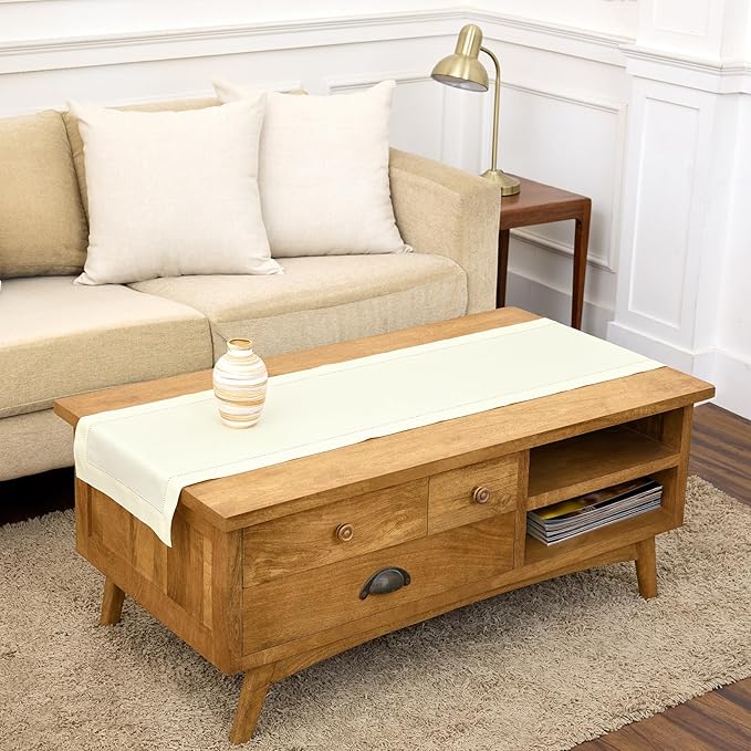 Solino Home Cotton Linen Dining Table Runner Ivory Hemstitch, 14 x 48 in | by SolinoHome
