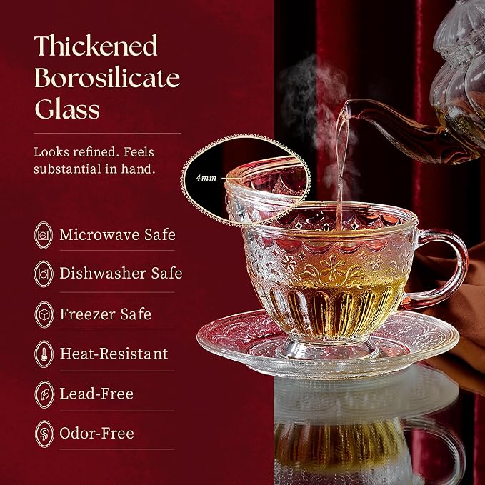 Vintage Glass Tea Cup and Saucer Set, 12 oz Large Coffee Cup | Handcrafted - Image 3