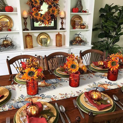 Fall Thanksgiving Table Runners 60 Inches Long, Cotton Linen Fabric Autumn - Image 3