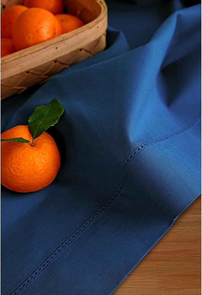 Solino Home Cotton Linen Table Runner Lapis Blue Hemstitch, 14 x 120 in | - Image 7
