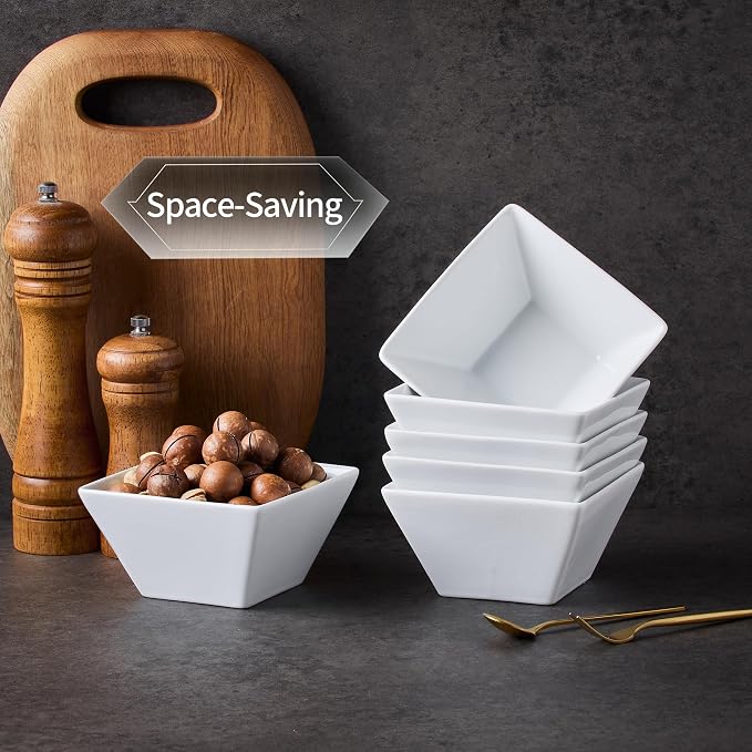 Porcelain Cereal Bowls Set of 6, 13 Oz Square Serving Bowls Set | 4.6in Classic - Image 5